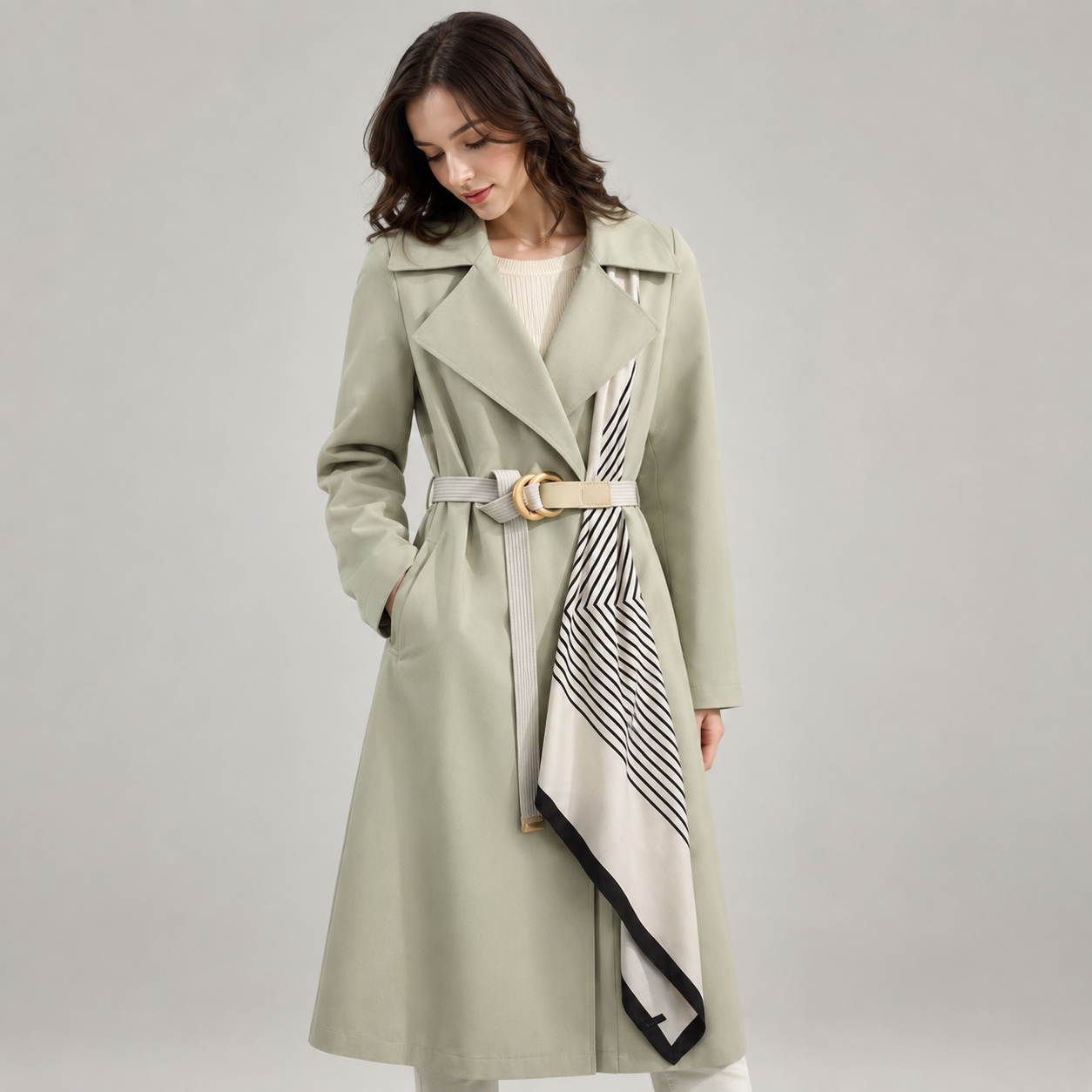 Women's Belted A-Line Midi Trench Coat