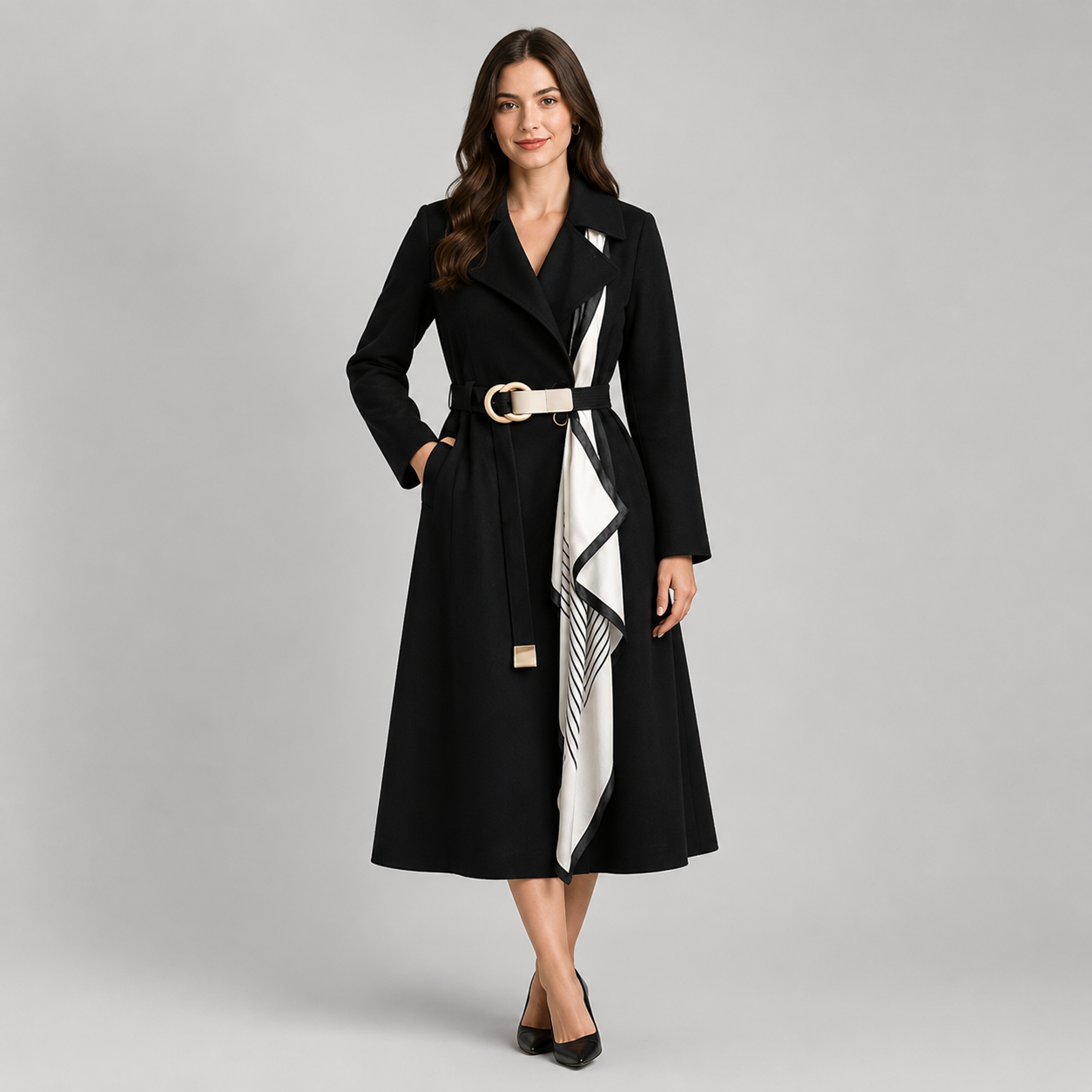 Women's Belted A-Line Midi Trench Coat
