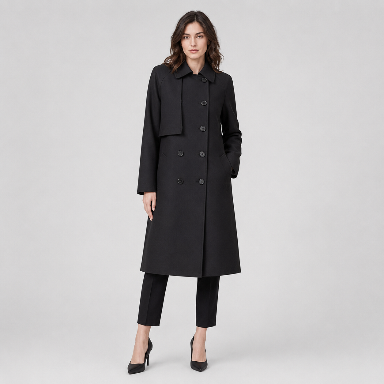Women's Mid-Length Wool-Blend Double-Breasted Trench Coat