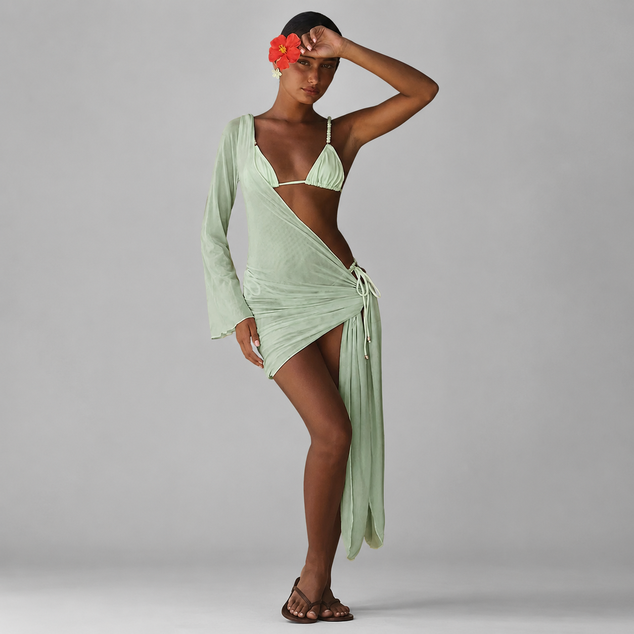 Women’s Three-Piece Bikini Set with Cover-Up Skirt