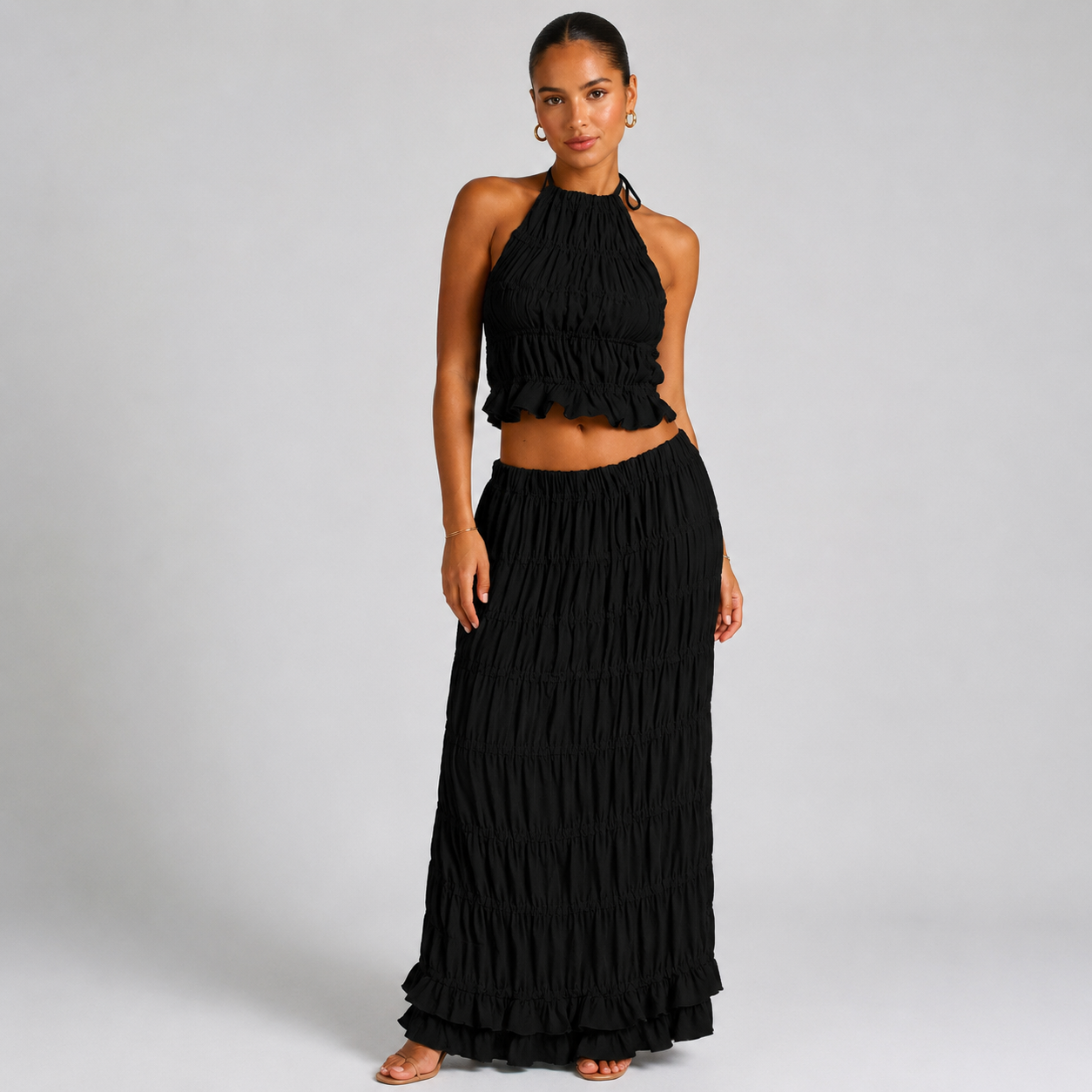 Women's Boho Halter Cami & Maxi Skirt Set