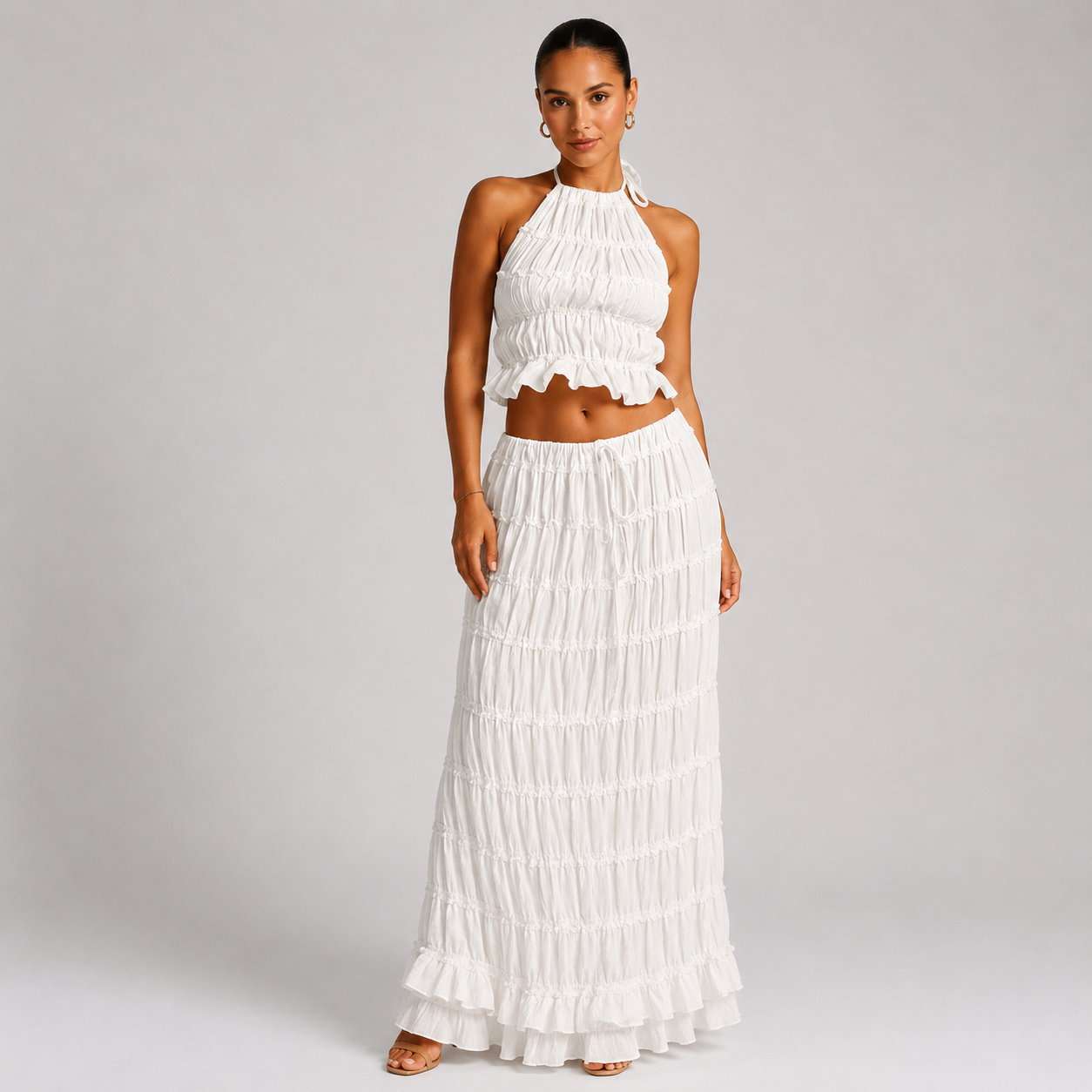 Women's Boho Halter Cami & Maxi Skirt Set