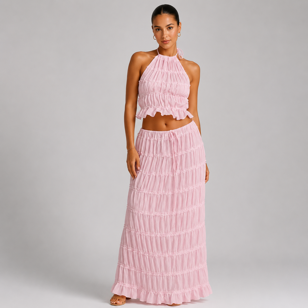 Women's Boho Halter Cami & Maxi Skirt Set