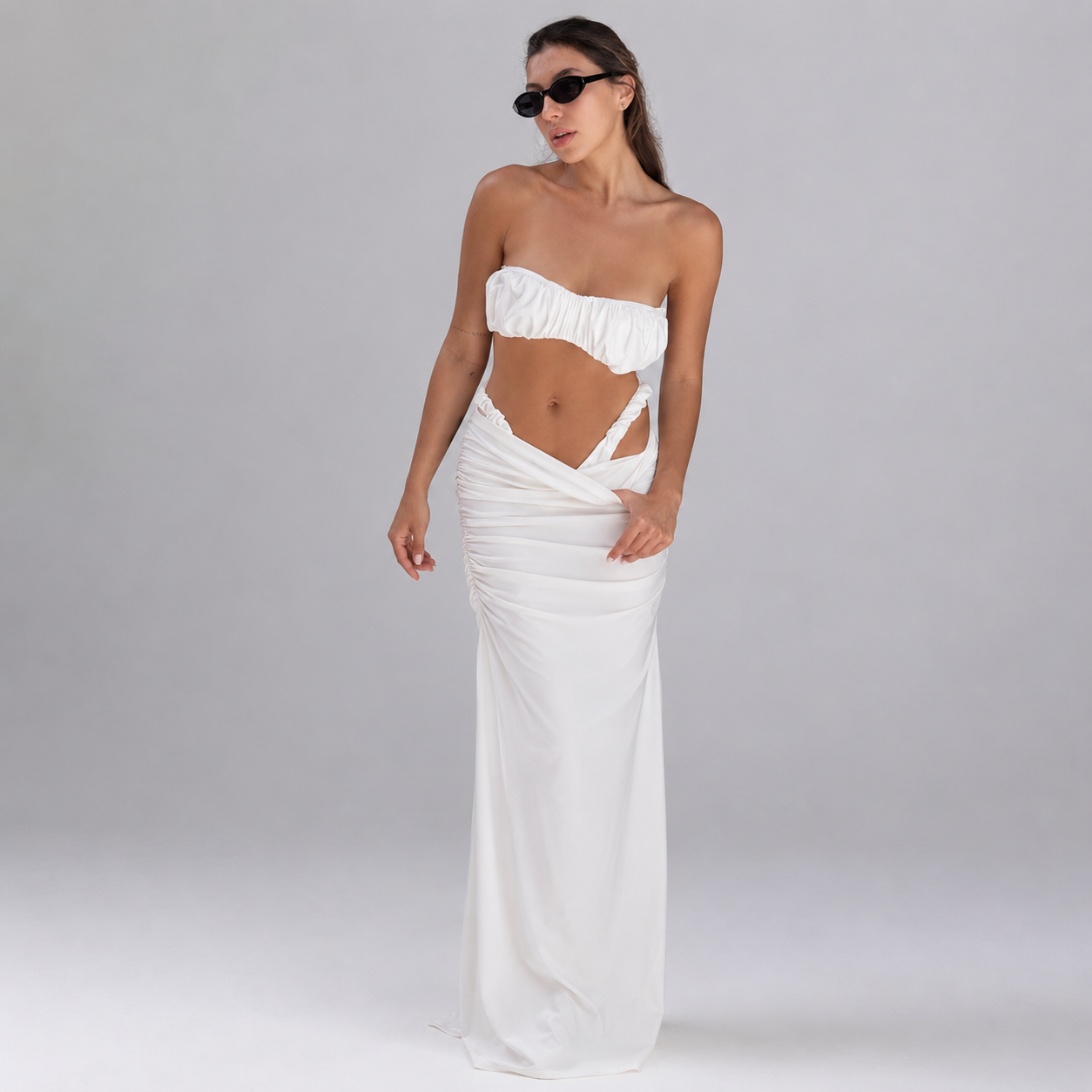 Women’s Ruched Bandeau Bikini & Maxi Skirt Set