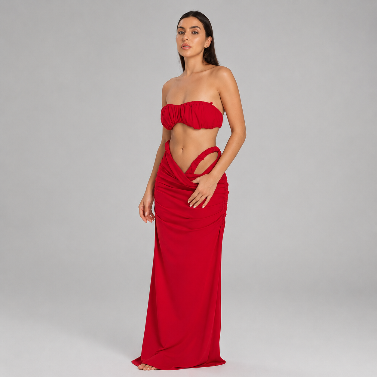 Women’s Ruched Bandeau Bikini & Maxi Skirt Set