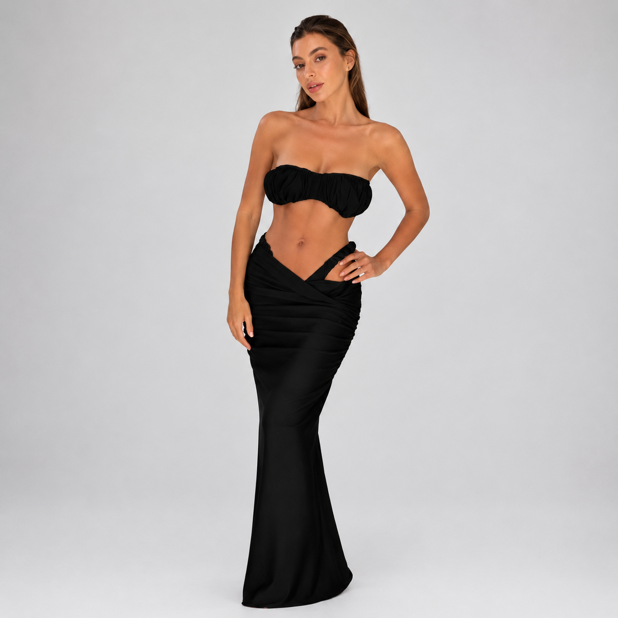 Women’s Ruched Bandeau Bikini & Maxi Skirt Set