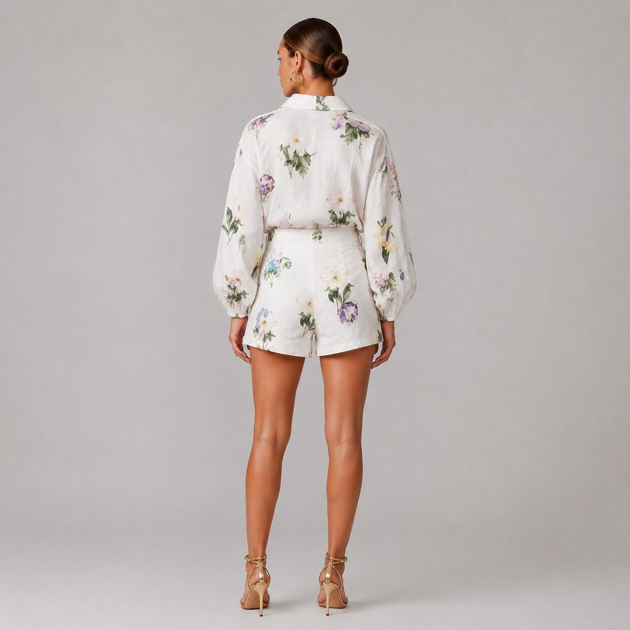 Women's Floral Print Shirt & High Waist Shorts Set