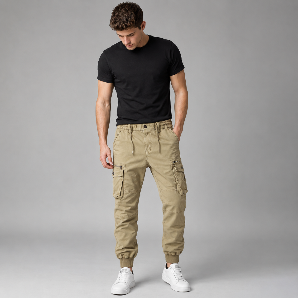 Men's Elastic Waist Tactical Cargo Jogger Pants