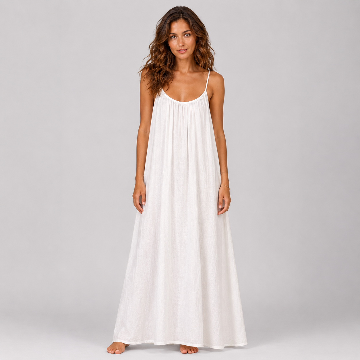 Women's Spaghetti Strap Linen Maxi Dress With Pockets