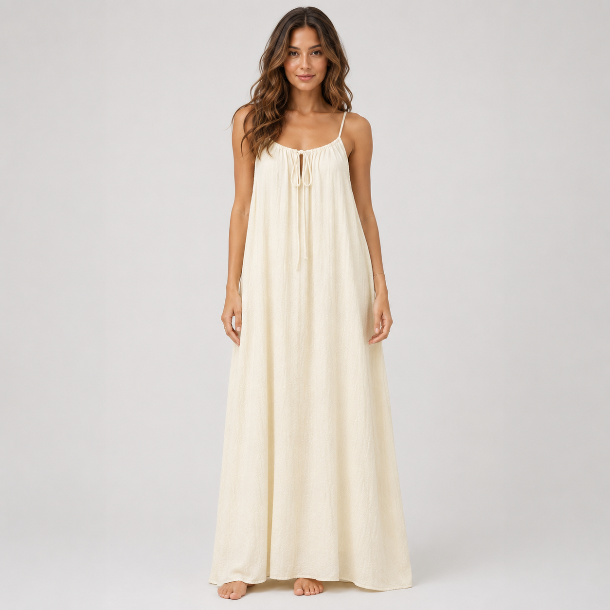 Women's Spaghetti Strap Linen Maxi Dress With Pockets