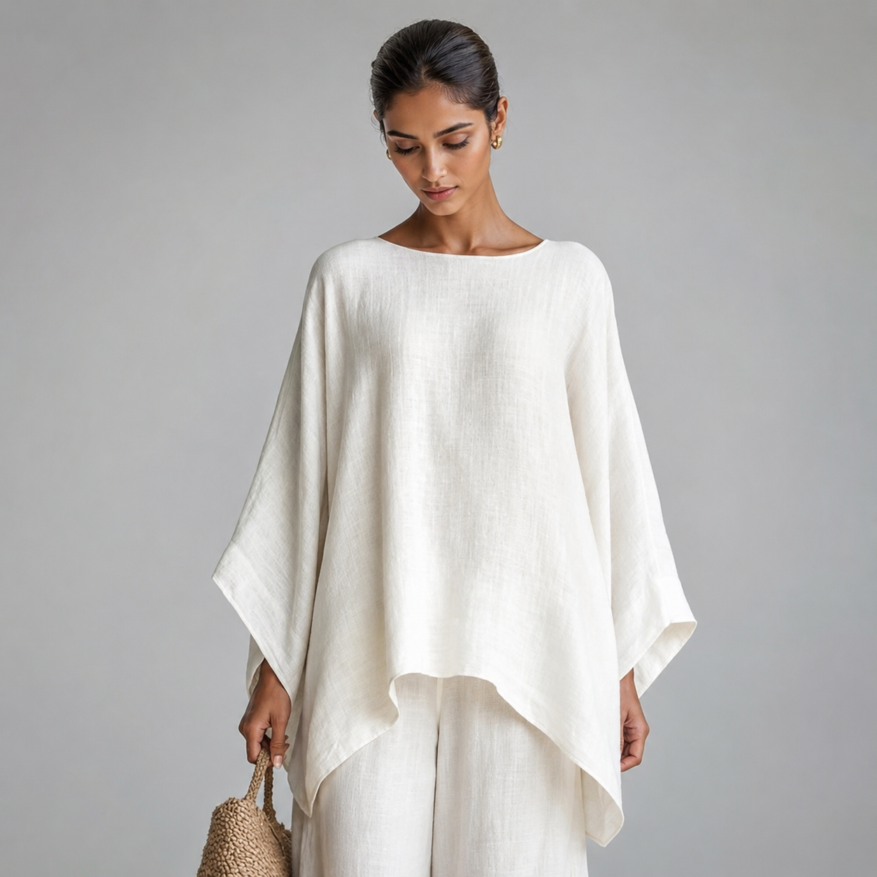 Women's Batwing Sleeve Linen-Look Wide-Leg Co-Ord Set