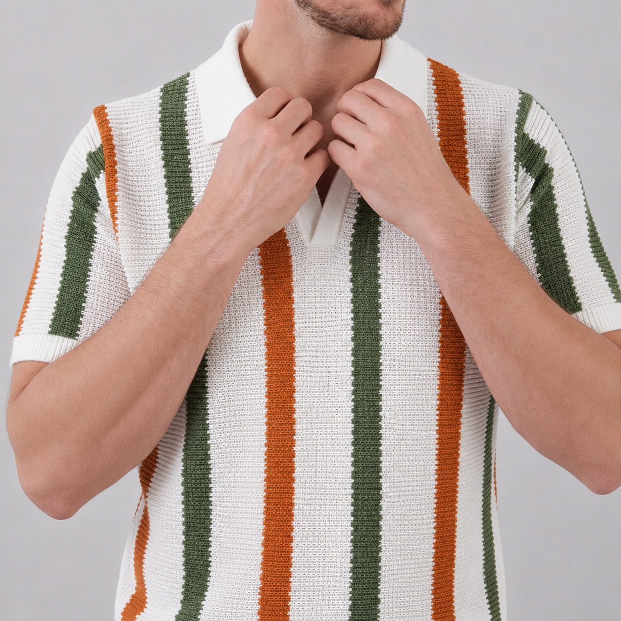 AIOPESON Men's Striped Knit Polo Shirt