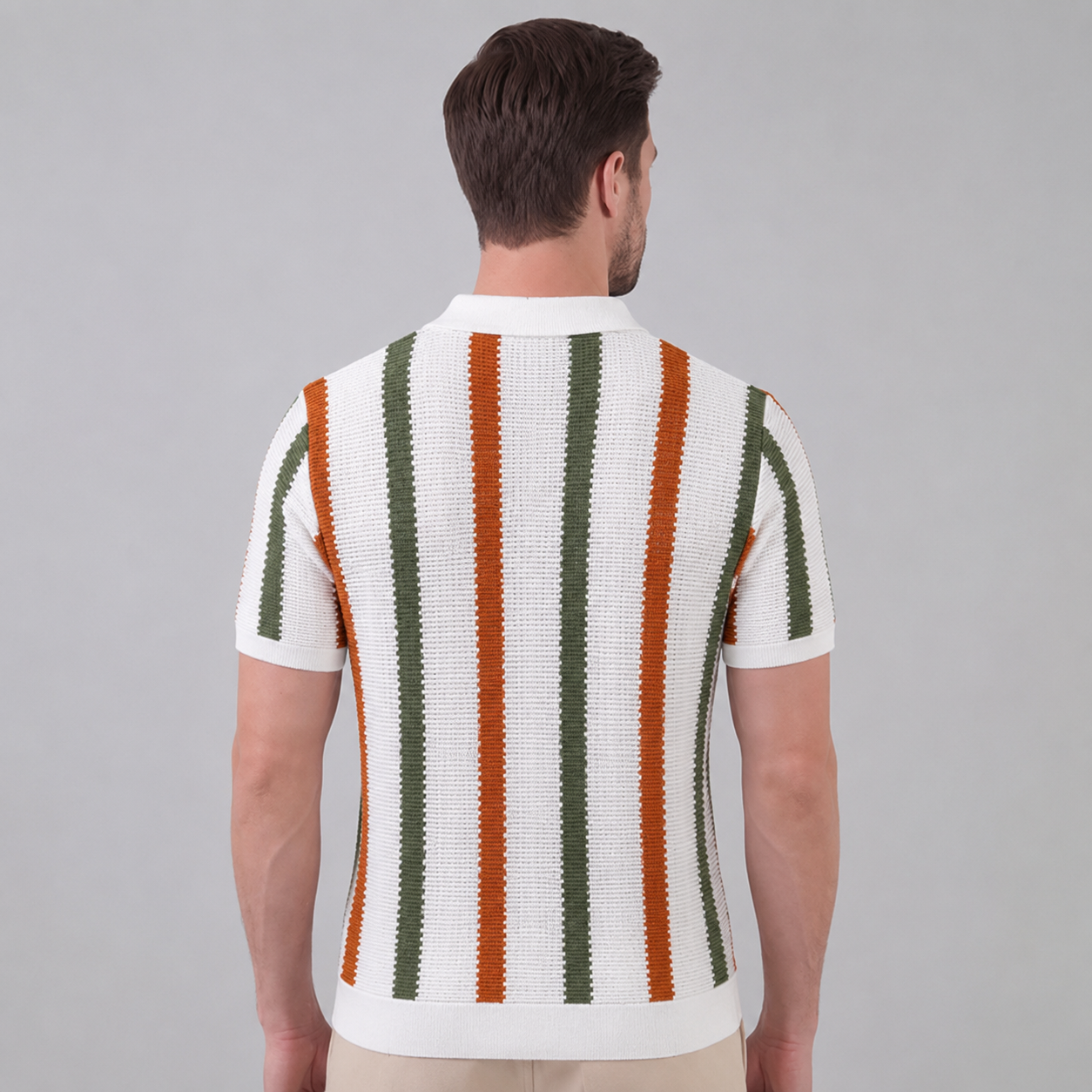 AIOPESON Men's Striped Knit Polo Shirt