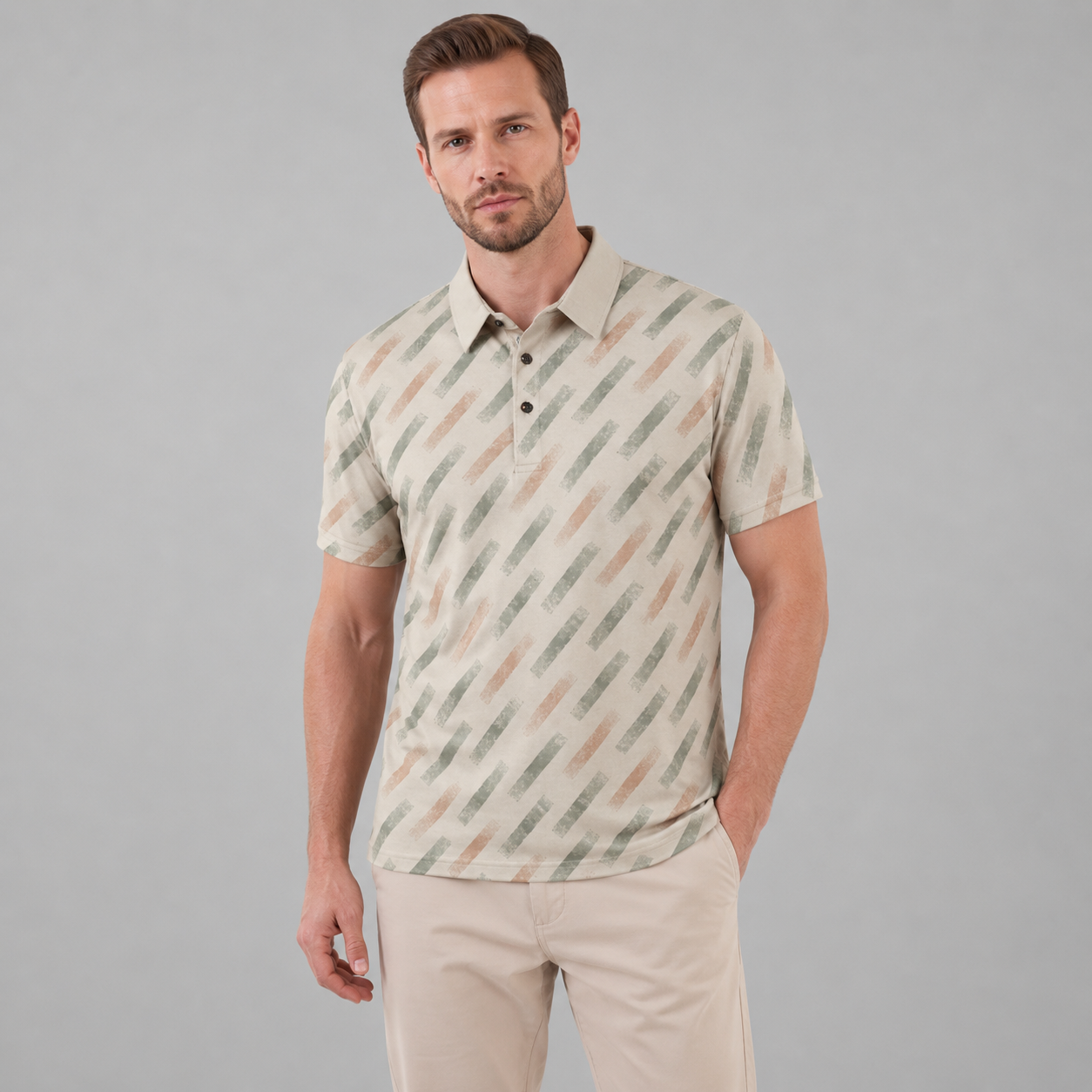Men's Diagonal Striped Short Sleeve Polo Shirt