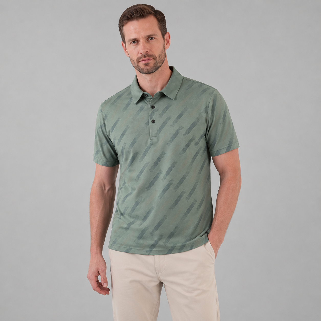 Men's Diagonal Striped Short Sleeve Polo Shirt