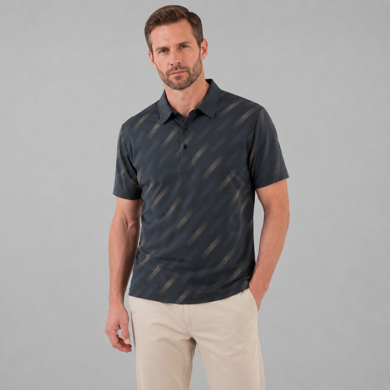 Men's Diagonal Striped Short Sleeve Polo Shirt