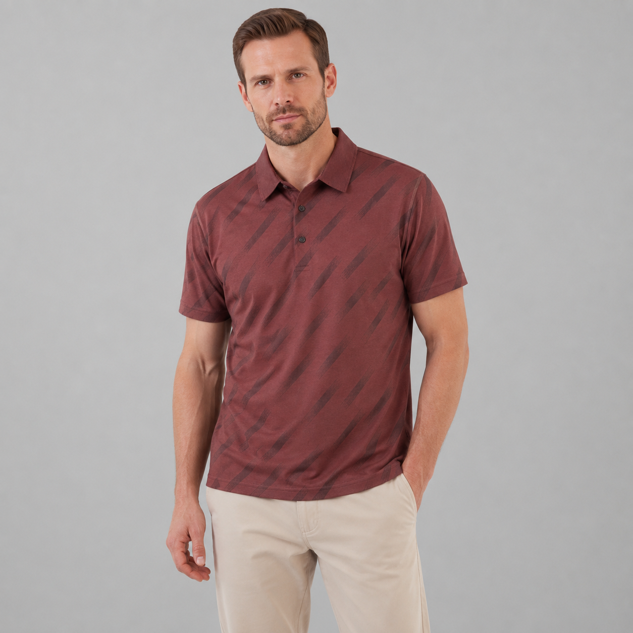 Men's Diagonal Striped Short Sleeve Polo Shirt