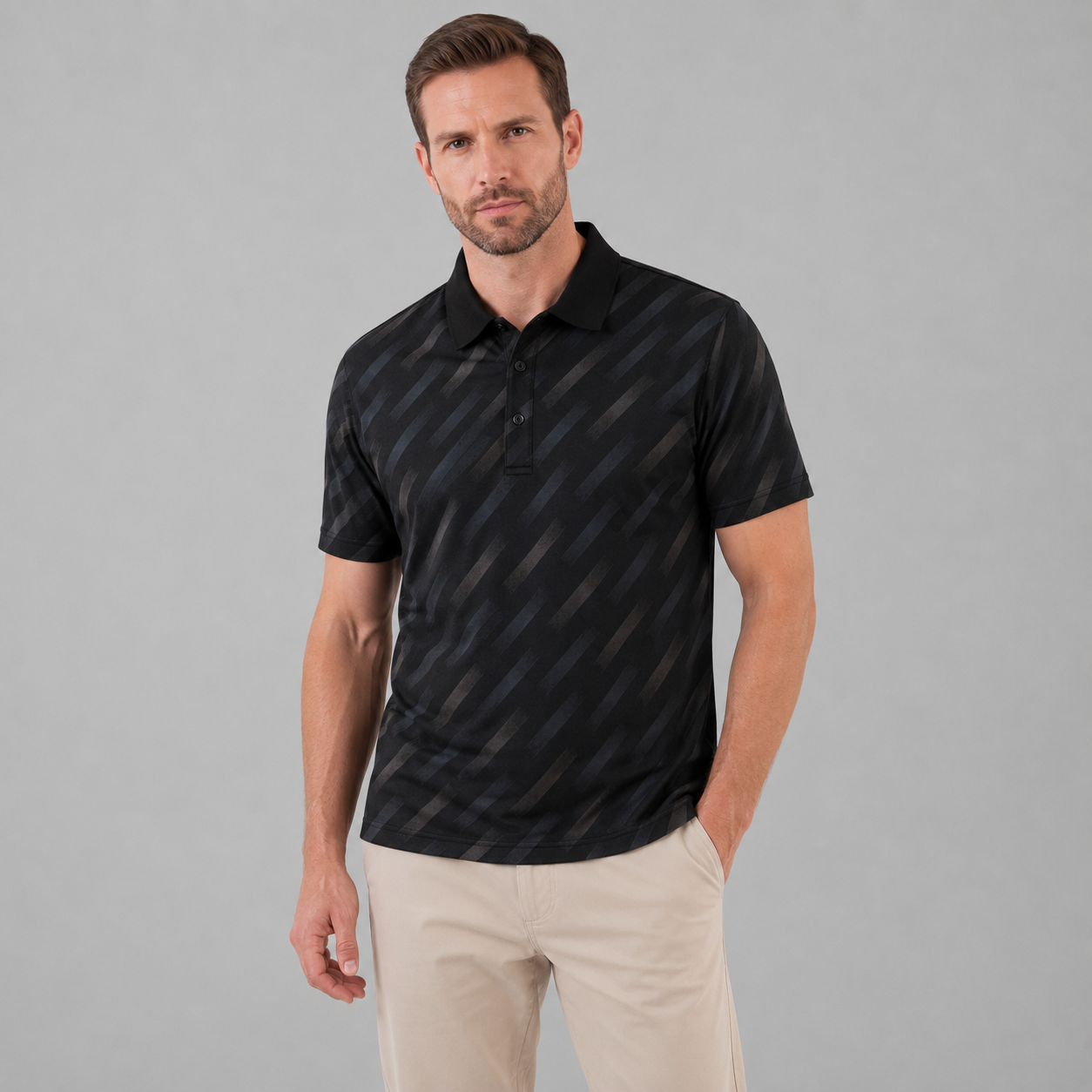 Men's Diagonal Striped Short Sleeve Polo Shirt