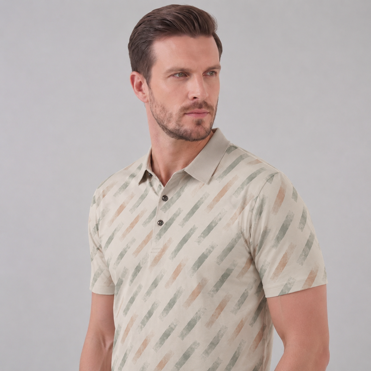 Men's Diagonal Striped Short Sleeve Polo Shirt
