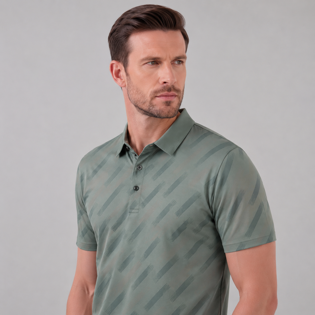 Men's Diagonal Striped Short Sleeve Polo Shirt