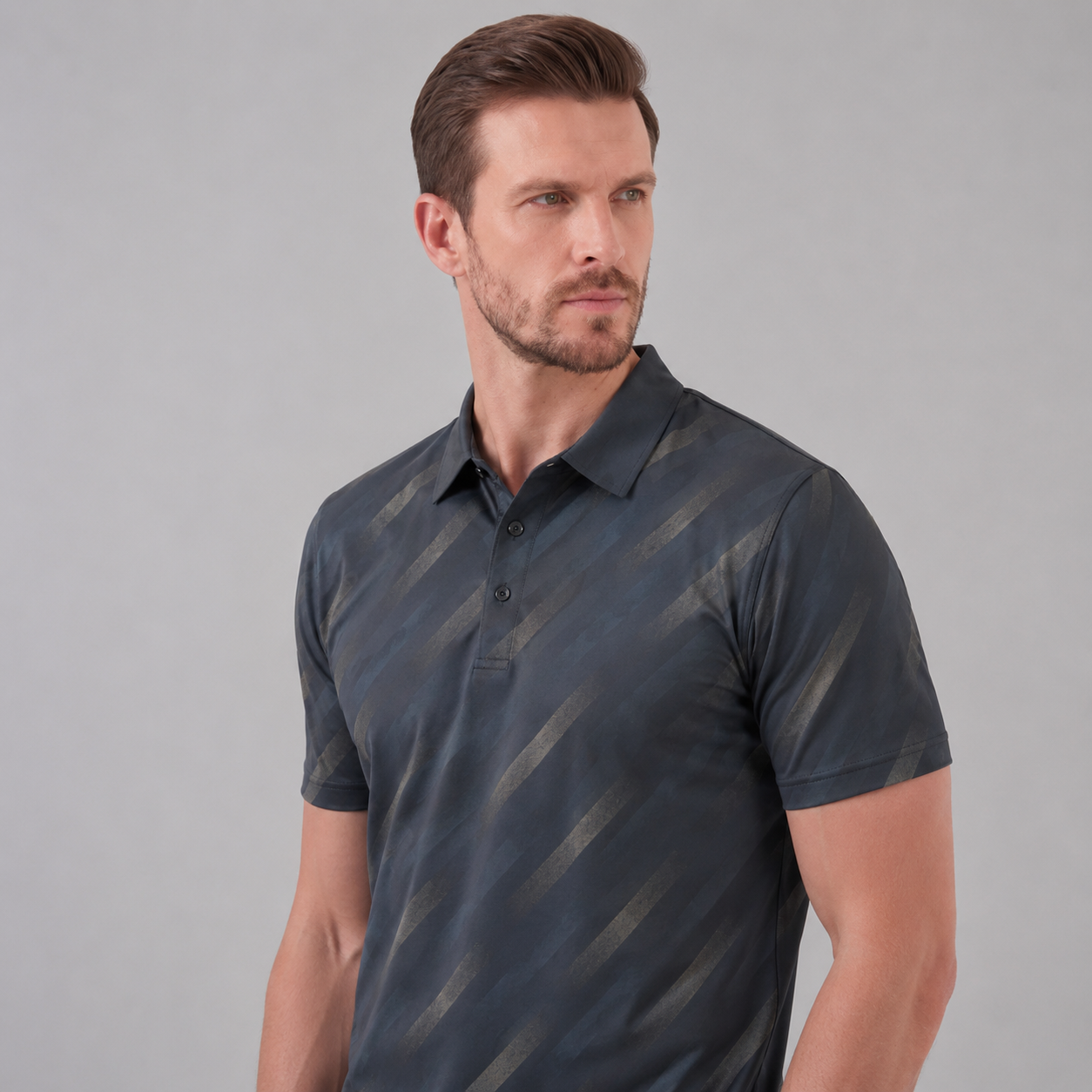 Men's Diagonal Striped Short Sleeve Polo Shirt