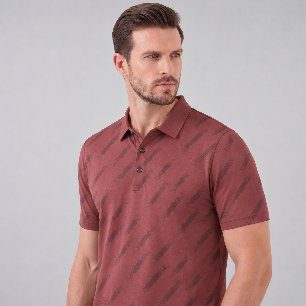 Men's Diagonal Striped Short Sleeve Polo Shirt