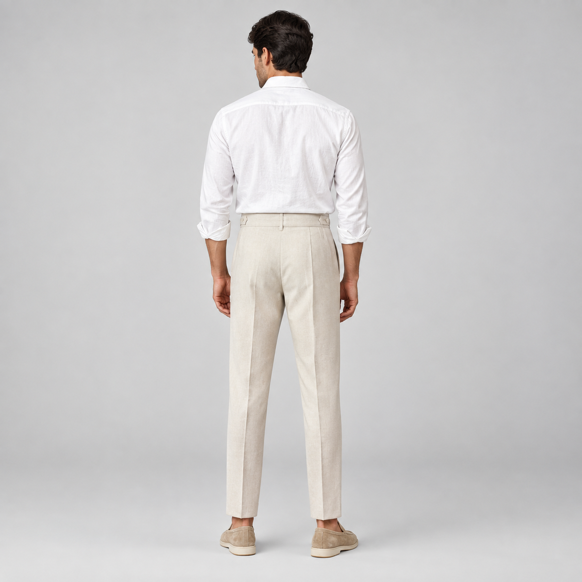 Men's Linen Tailored Flat Front Trousers Summer