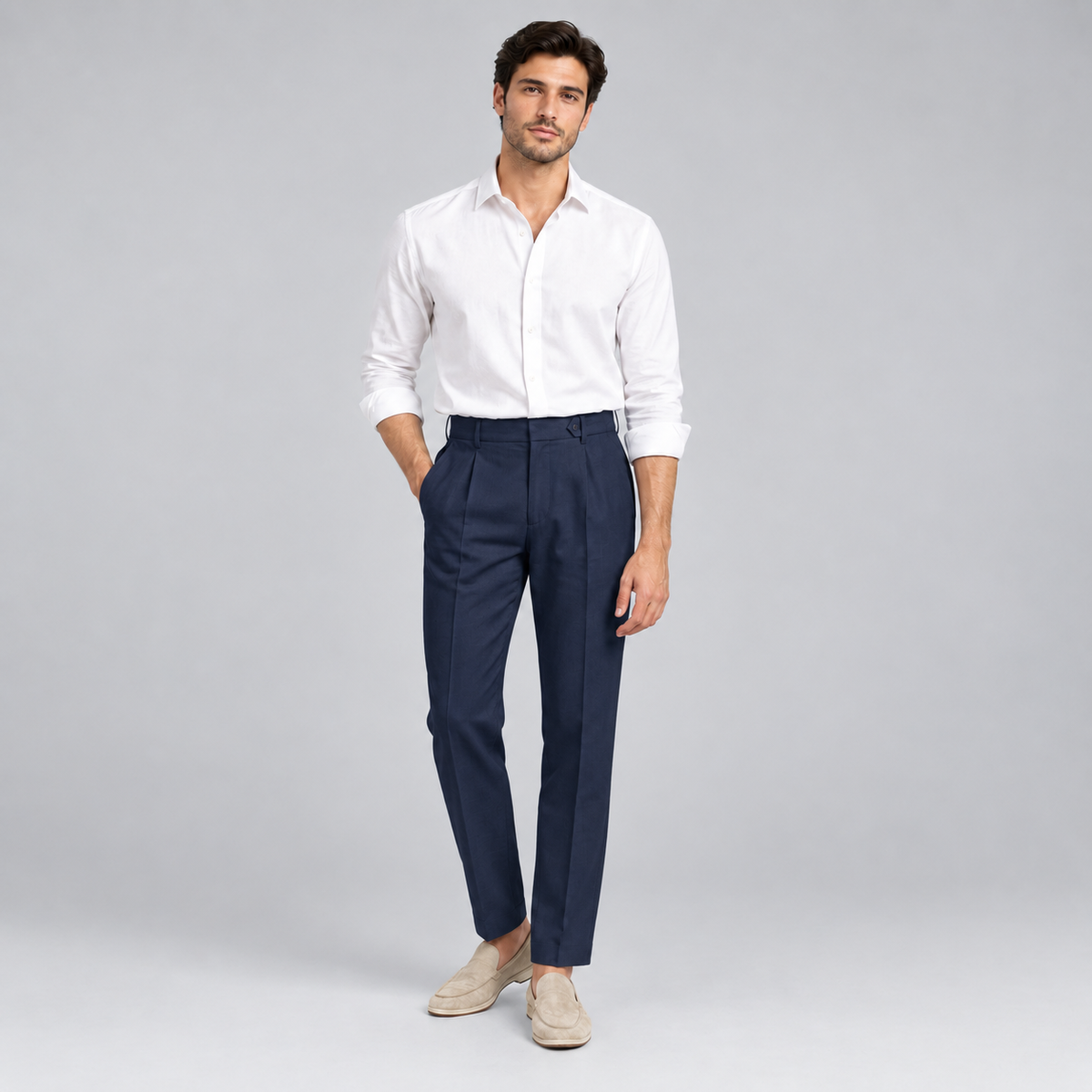 Men's Linen Tailored Flat Front Trousers Summer