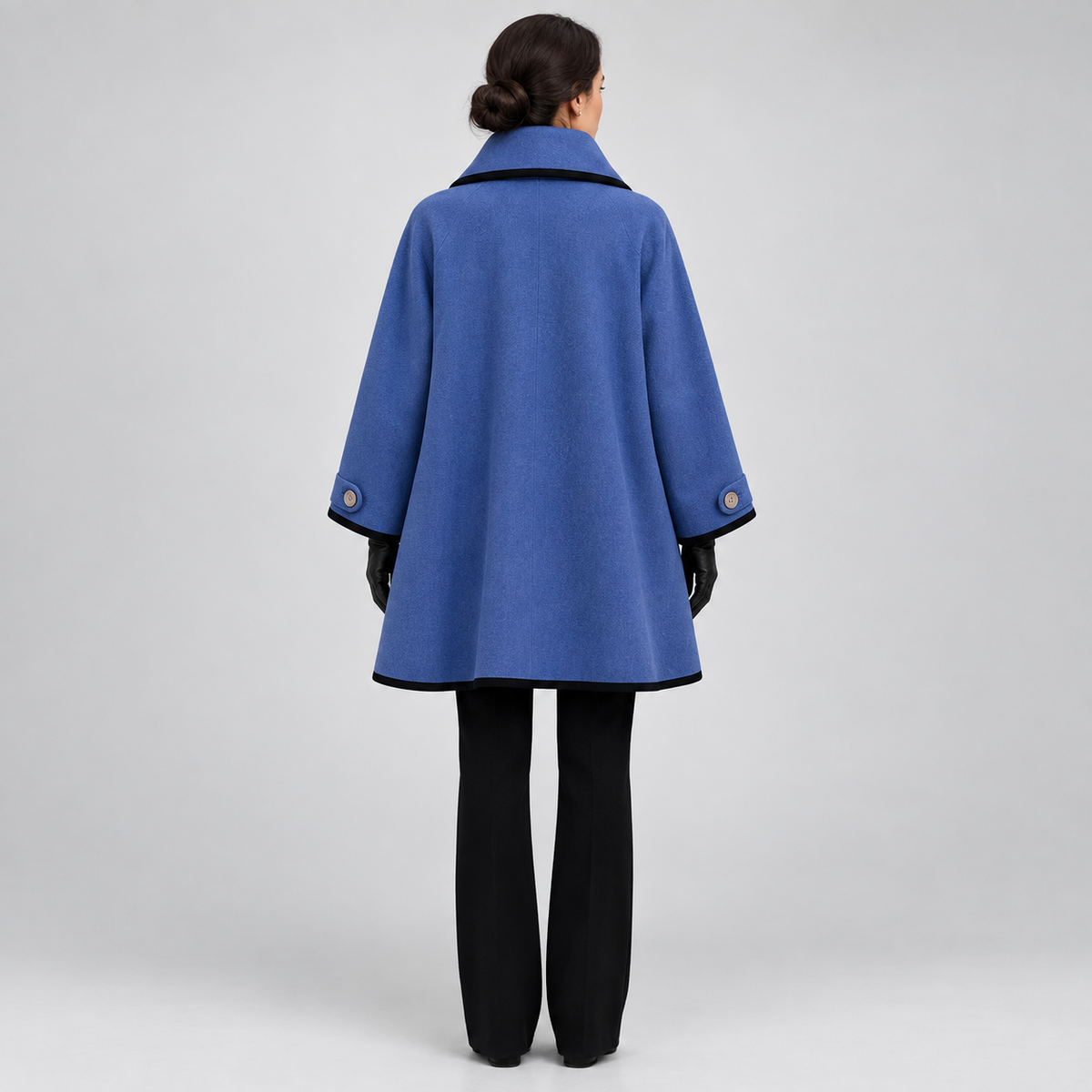 Women's Oversized Contrast-Trim Swing Coat on a model, back view
