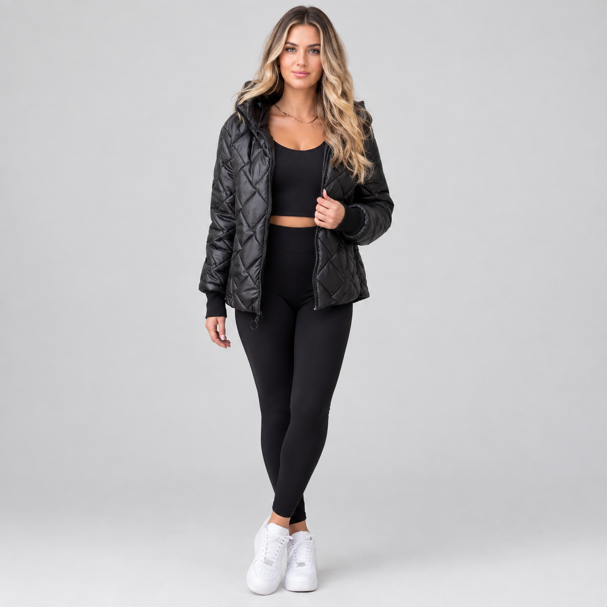 Women's Diamond Quilted Hooded Puffer Jacket — product image
