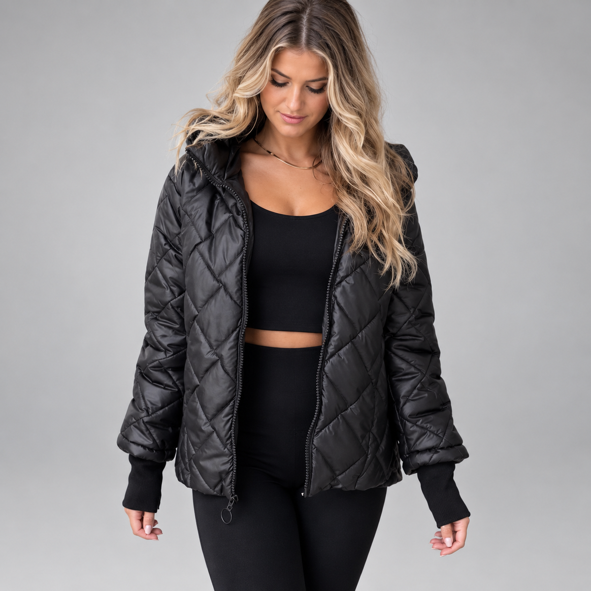Women's Diamond Quilted Hooded Puffer Jacket — product image