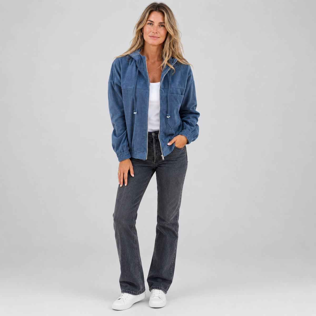 Women's Corduroy Hooded Zip-Up Jacket — product image
