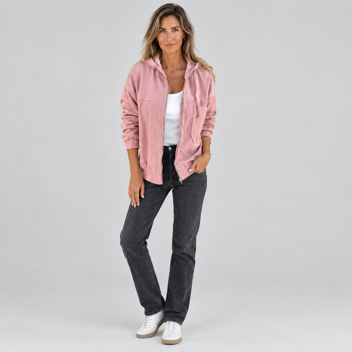 Women's Corduroy Hooded Zip-Up Jacket — product image