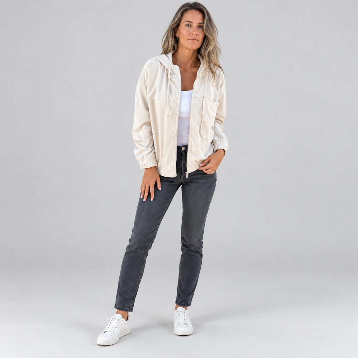 Women's Corduroy Hooded Zip-Up Jacket — product image