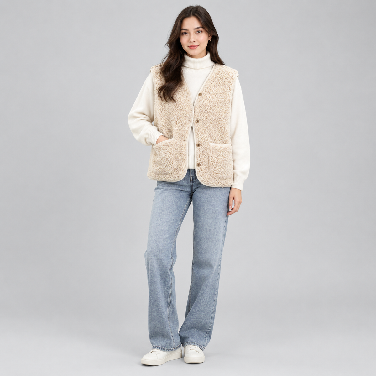 Women's Sherpa Fleece Button-Up Vest — product image
