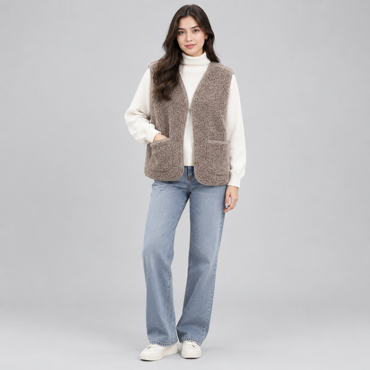 Women's Sherpa Fleece Button-Up Vest — product image