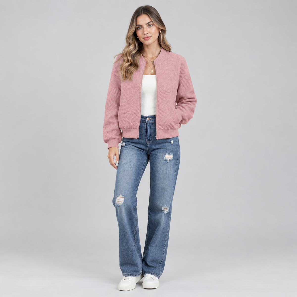 Women's Textured Quilted Cropped Bomber Jacket — product image
