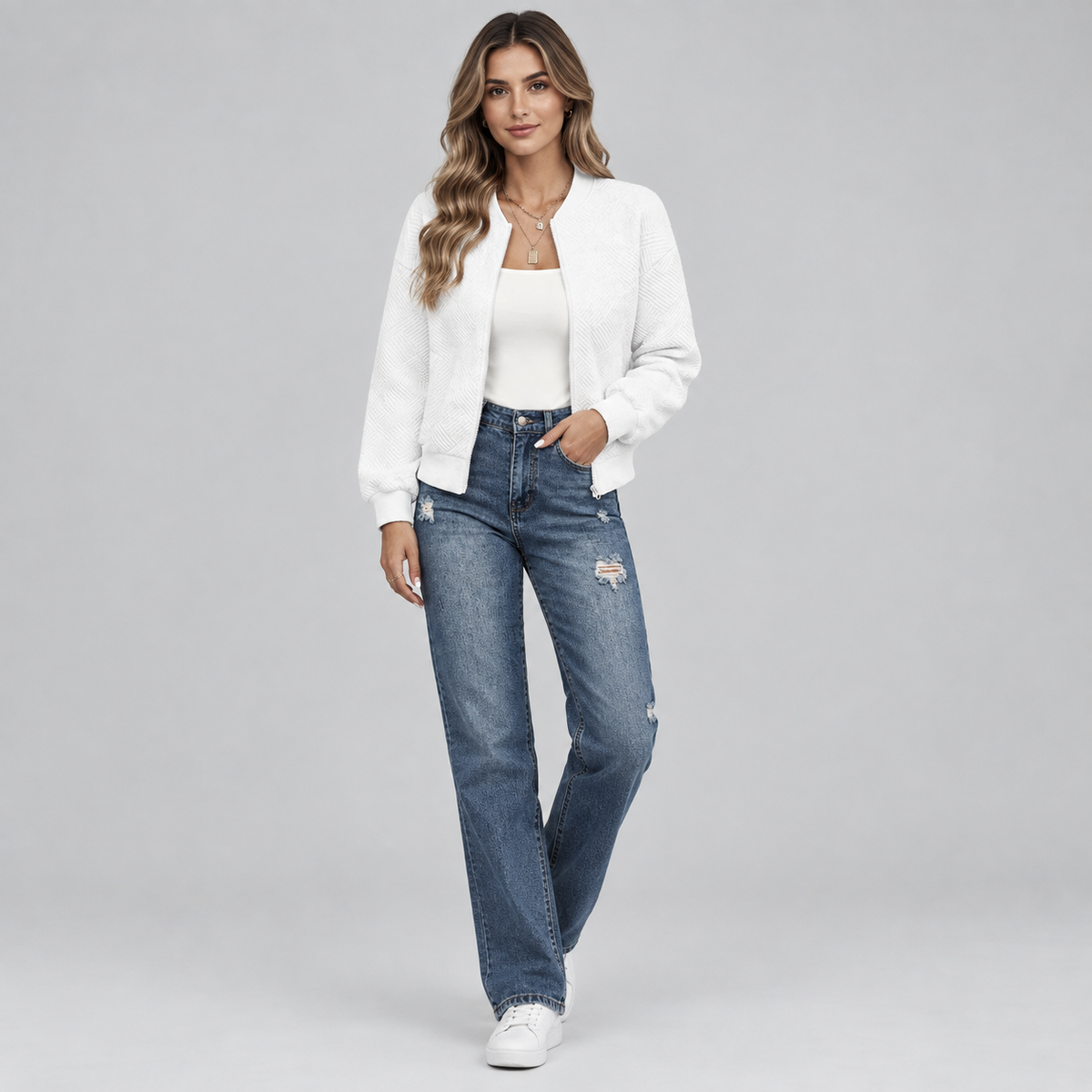 Women's Textured Quilted Cropped Bomber Jacket — product image