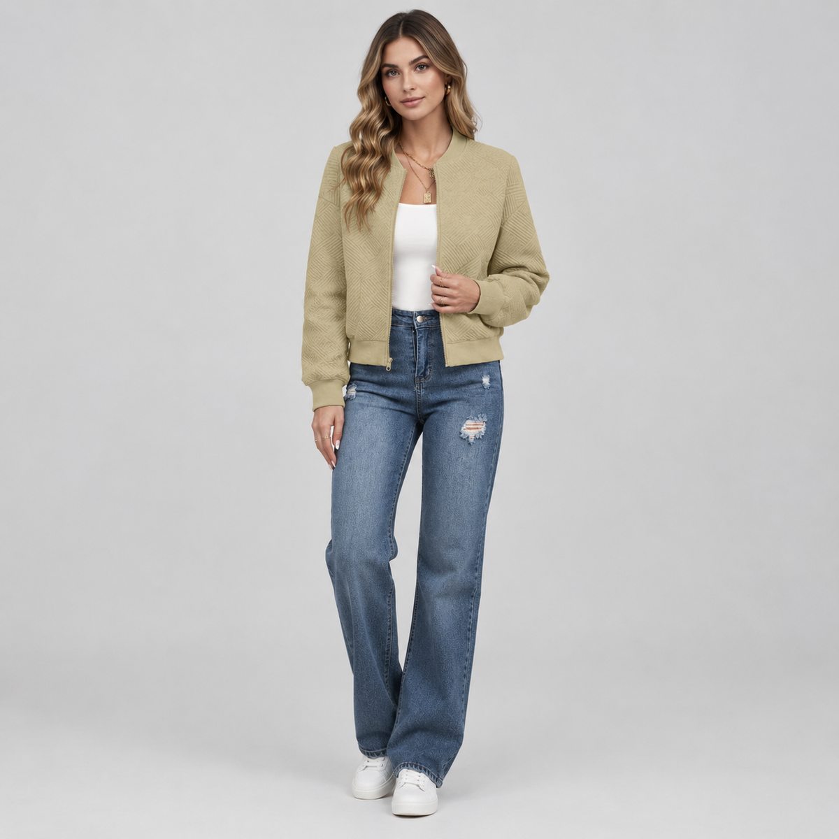 Women's Textured Quilted Cropped Bomber Jacket — product image