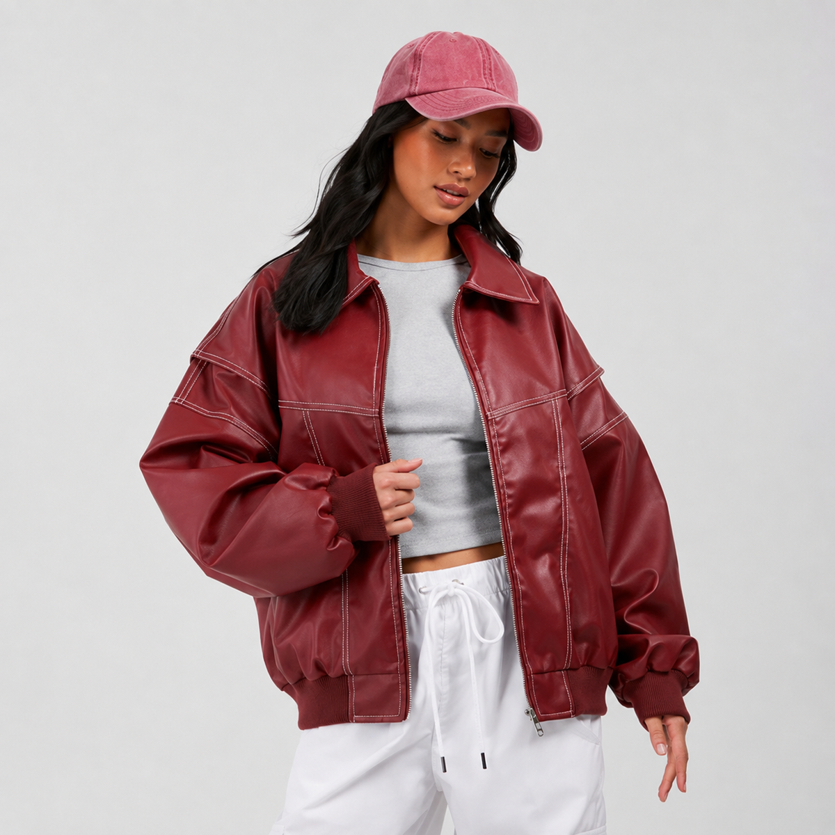 Women's Oversized Quilted Bomber Jacket — product image