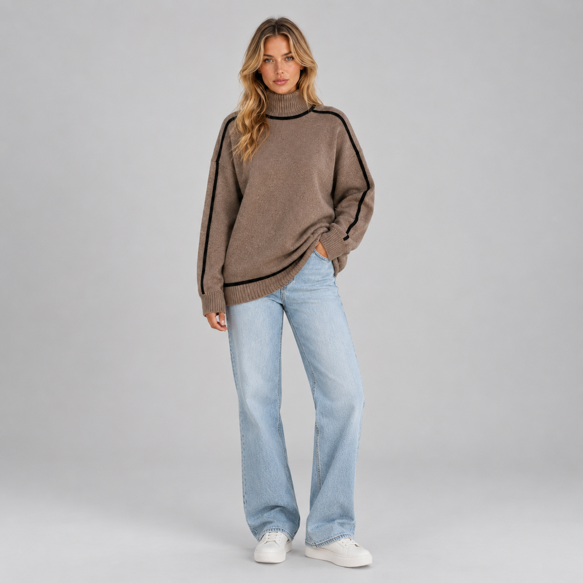 Women’s Roll Neck Jumper on a model, front view