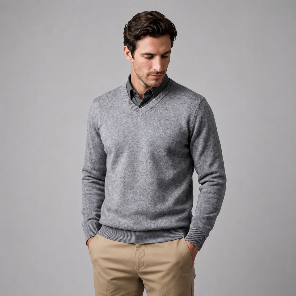 Men's Casual V-Neck Knit Sweater