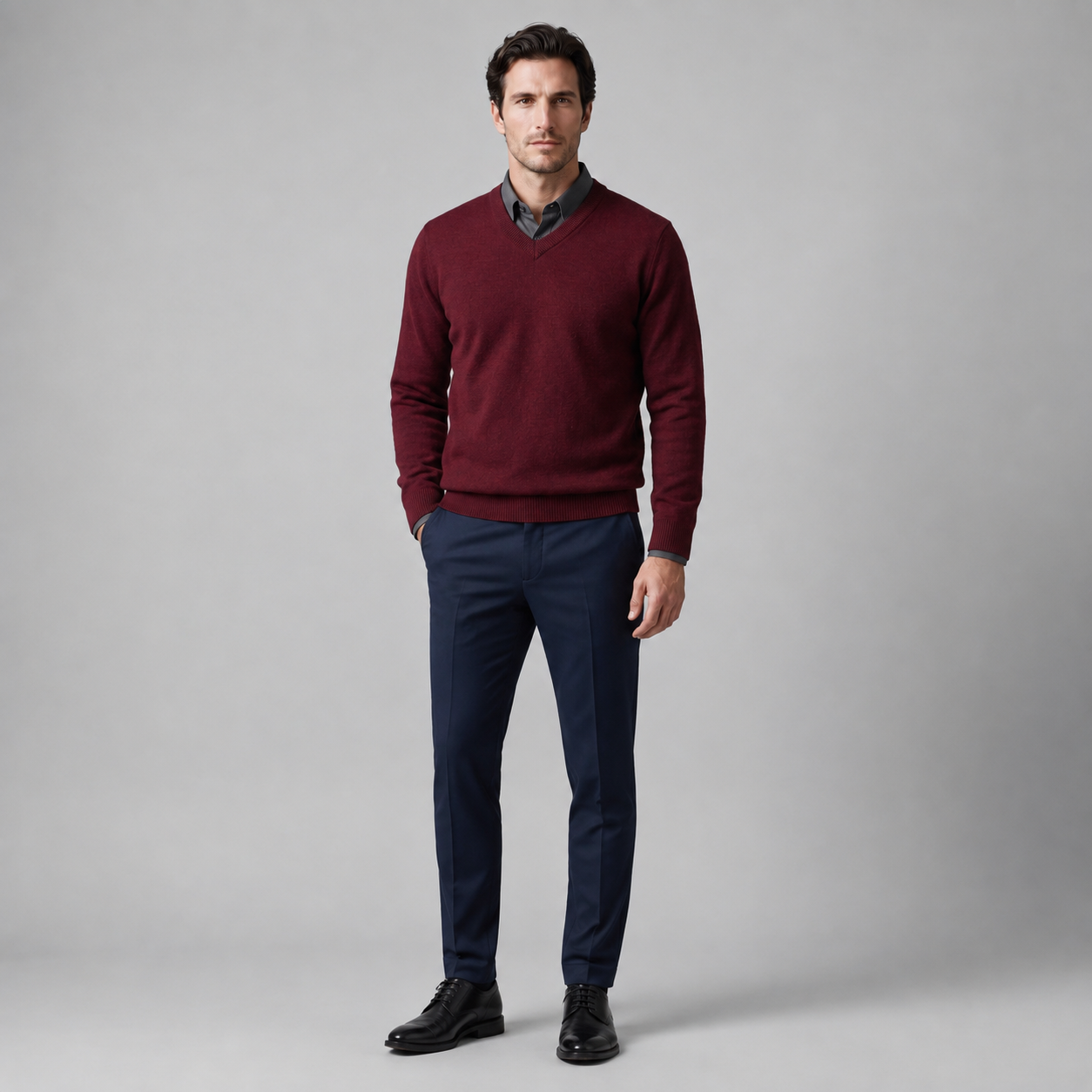 Men's Casual V-Neck Knit Sweater