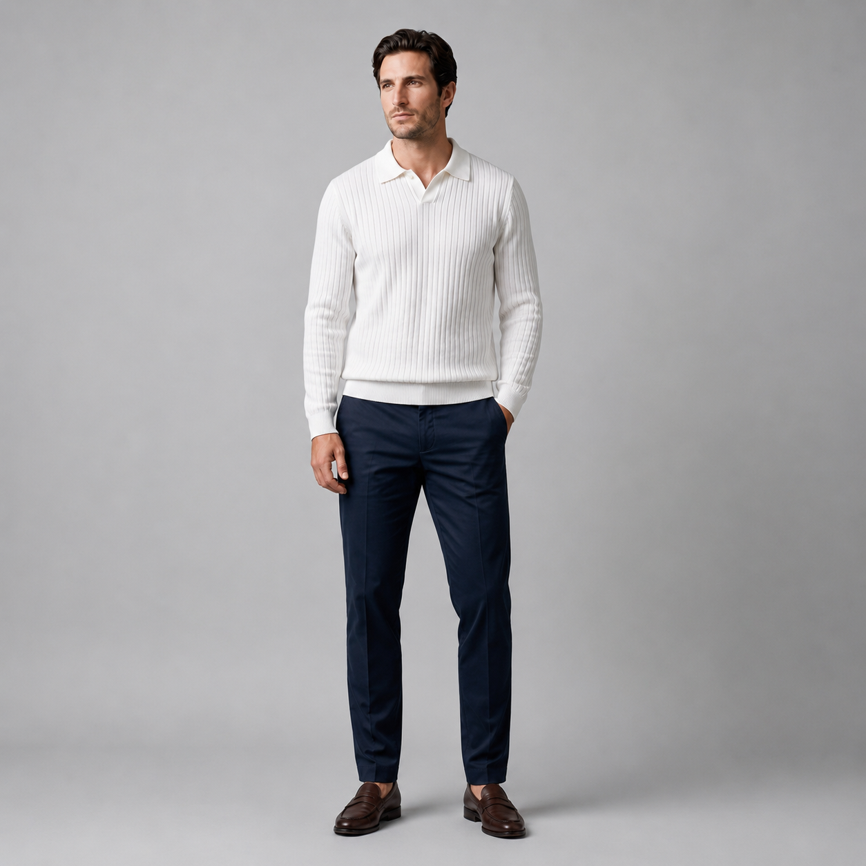 Men's Ribbed Knit Polo Sweater