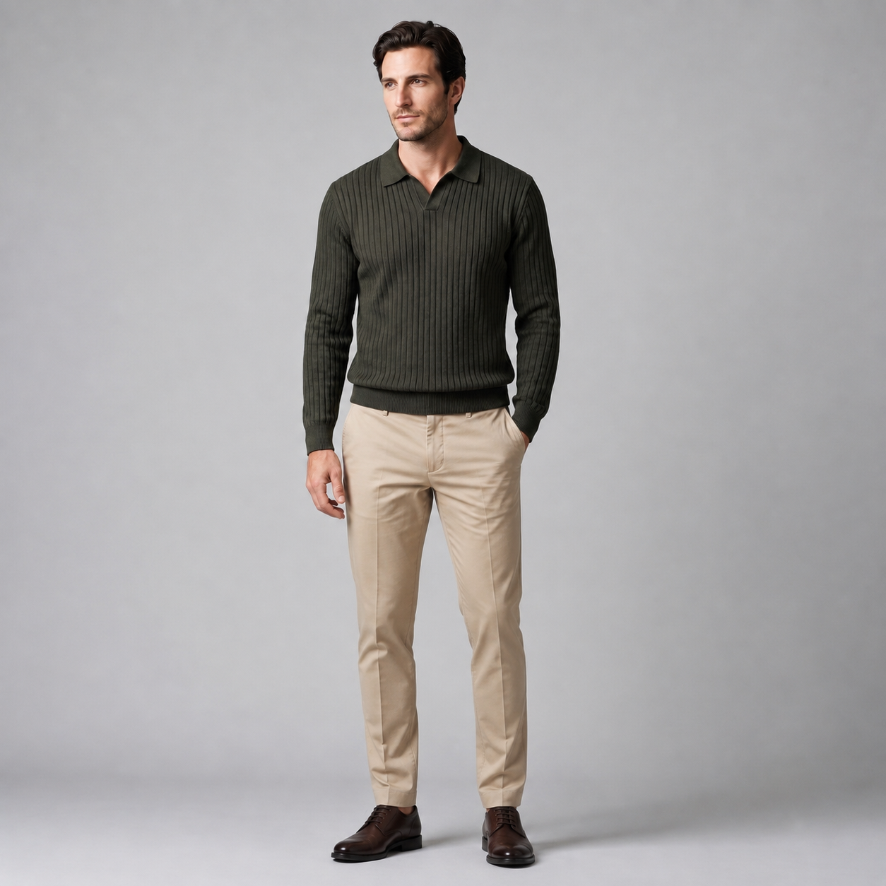 Men's Ribbed Knit Polo Sweater