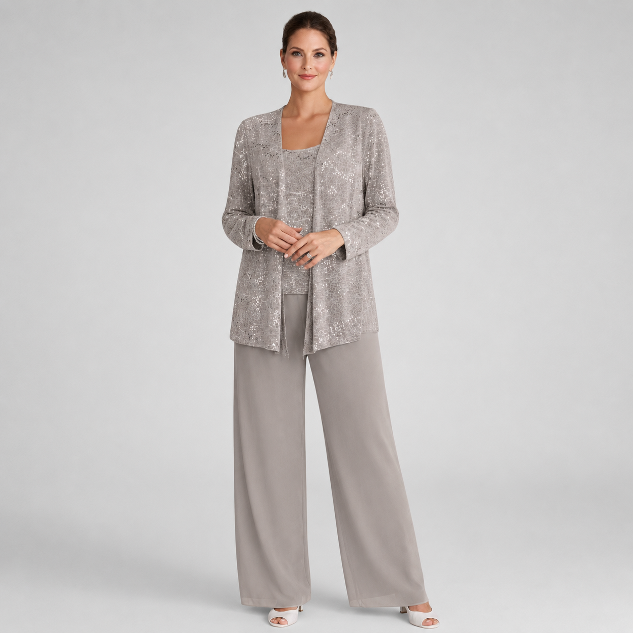Women's Sequin Three-Piece Wide-Leg Trouser Set