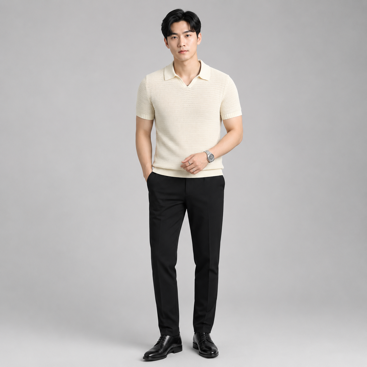 Men’s Short Sleeve Knit V-Neck Polo Shirt