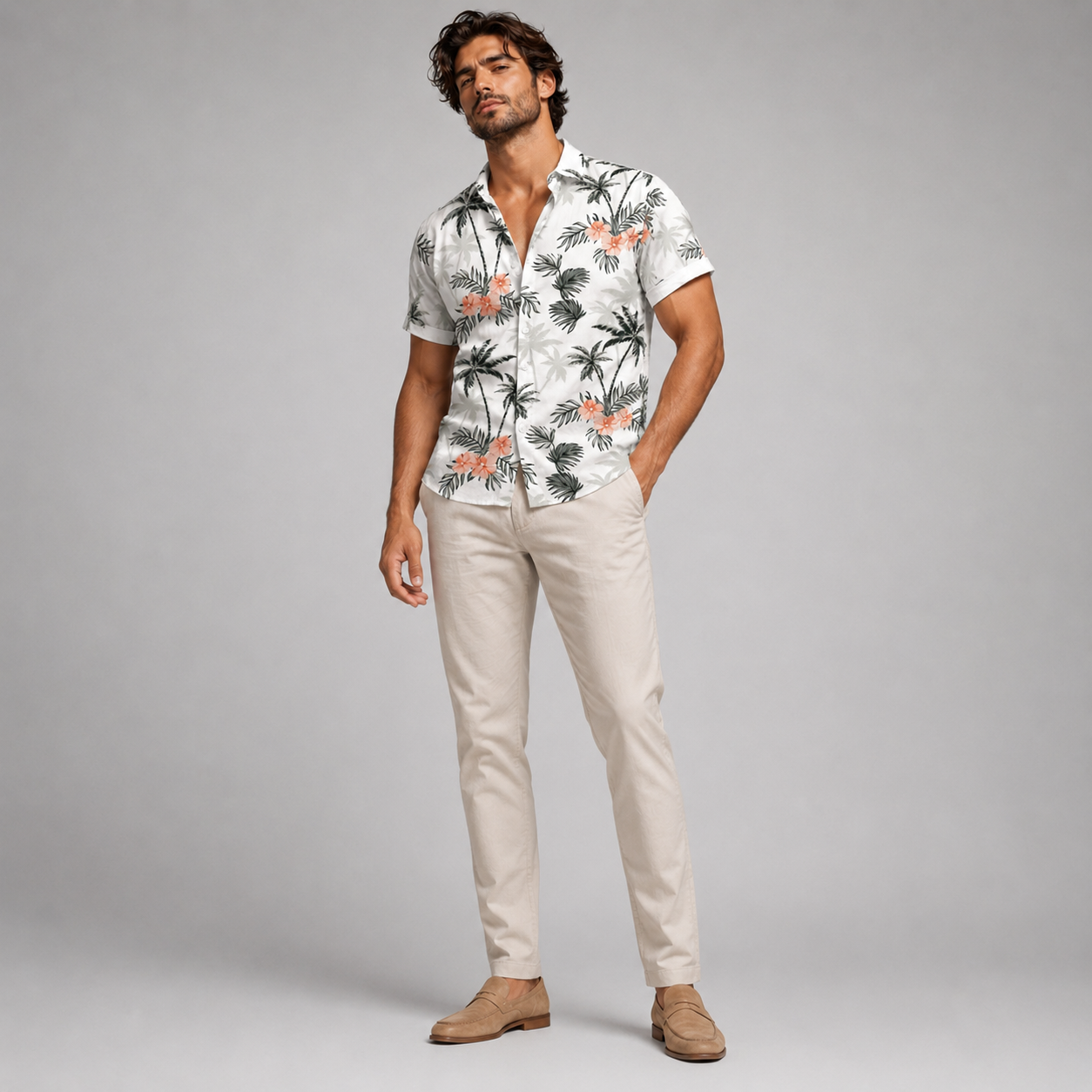 Men’s Palm Tree Print Short Sleeve Shirt