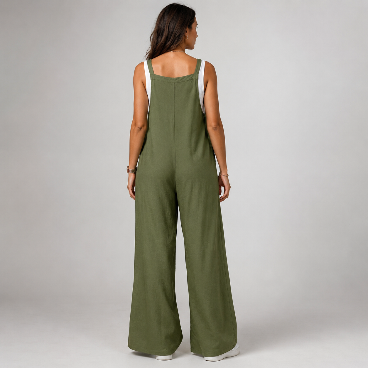 Women's Linen Wide Leg Pants Dungaree Jumpsuit