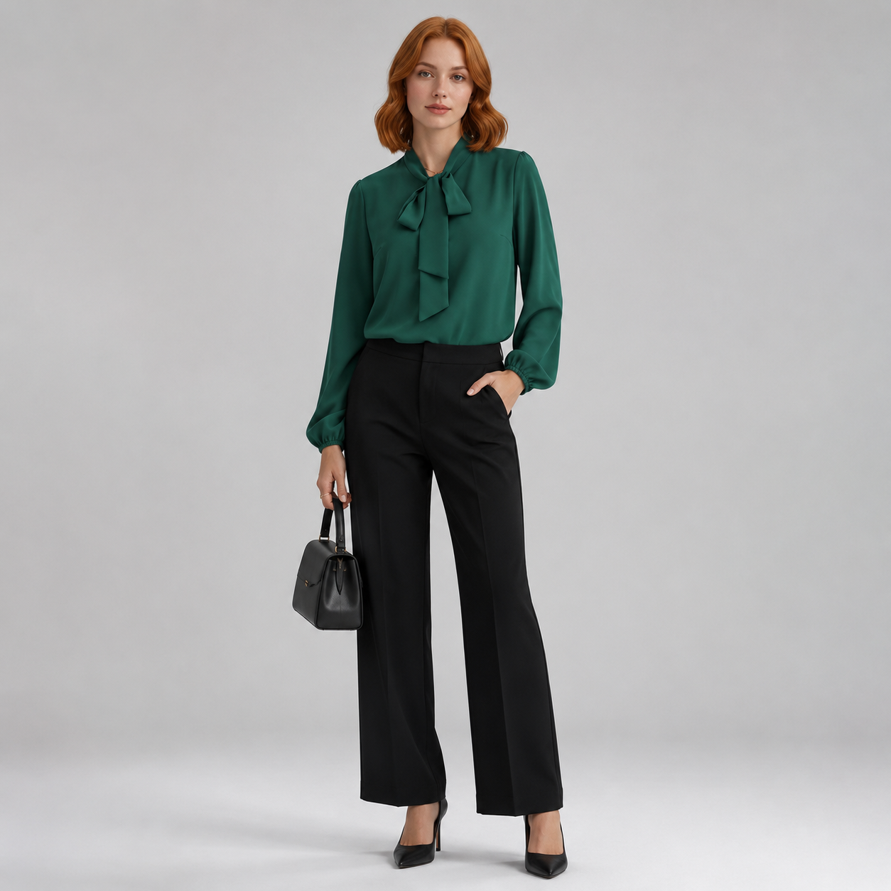 Women's Relaxed-Fit Bow-Tie Neck Long-Sleeve Blouse